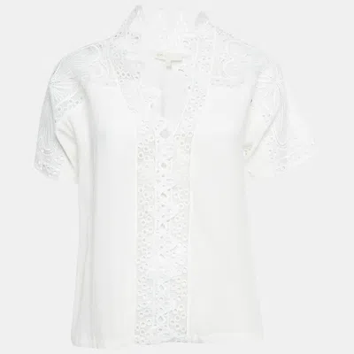 Maje White Lace Trim Chiffon Top