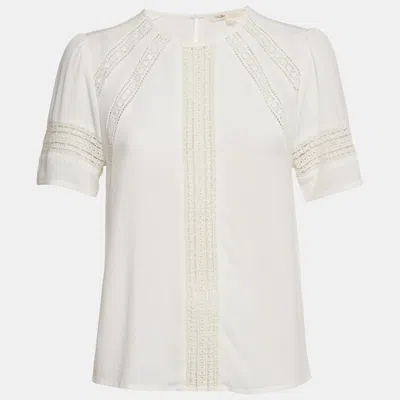 Maje White Lace Trim Crepe Top