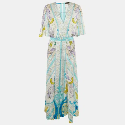 Pre-owned Maje White Mosaic Print Satin Handkerchief Hem Maxi Dress Xl