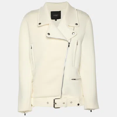 Pre-owned Maje White Neoprene Belted Biker Jacket S