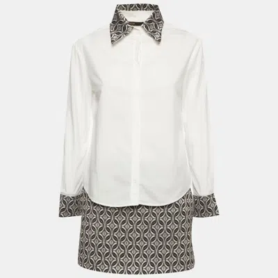 Pre-owned Maje White Poplin And Jacquard Cipaje Shirt And Skort Set M