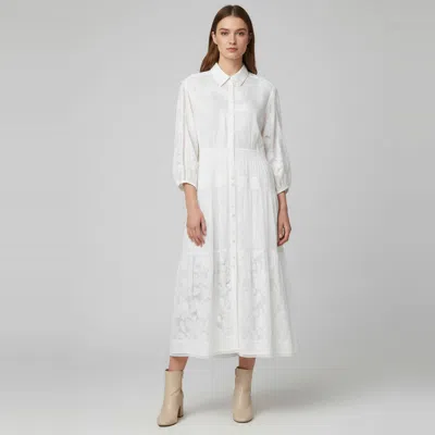 Pre-owned Maje White Poplin Button Front Long Sleeve Midi Dress Xl