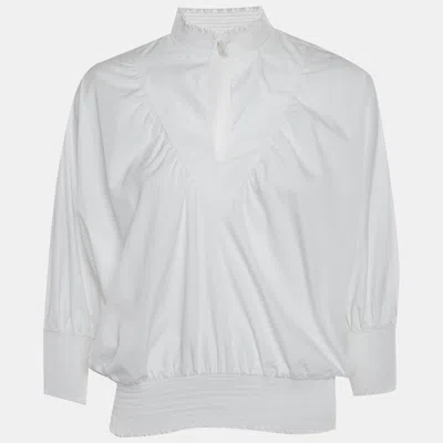 Pre-owned Maje White Poplin Smocked Detail Top M