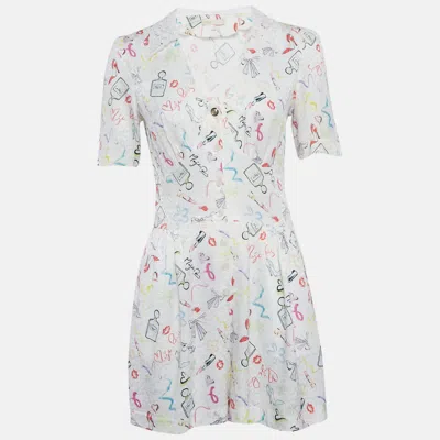 Maje White Printed Crepe And Broderie Anglaise Collar Playsuit