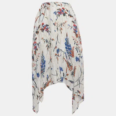 Maje White Printed Lurex Asymmetric Midi Skirt In Multi