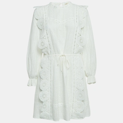 Pre-owned Maje White Ravia Cotton Lace Long Sleeve Mini Dress M