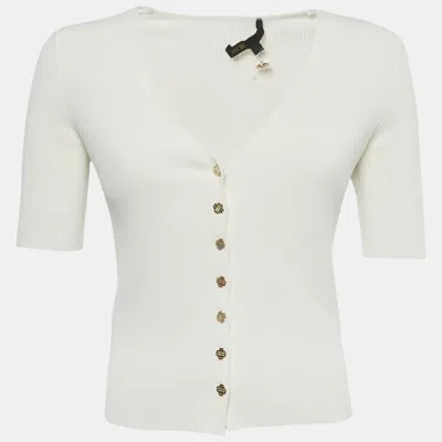 Pre-owned Maje White Rib Knit Logo Button Detail Top S