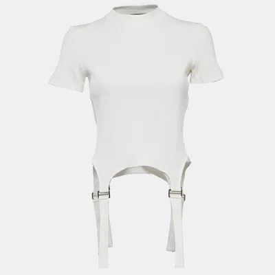 Pre-owned Maje White Rib Knit Tartelle Strap-detail Top M
