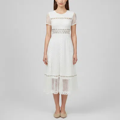 Pre-owned Maje White Rome Guipure Lace Eyelet Midi Dress S