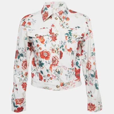 Pre-owned Maje White Rose Print Denim Jacket S