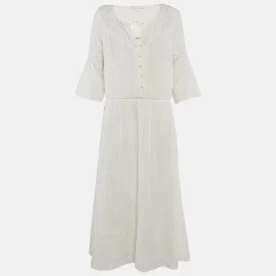 Pre-owned Maje White Seersucker Midi Dress M