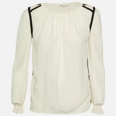 Maje White Silk Contrast Detail Top