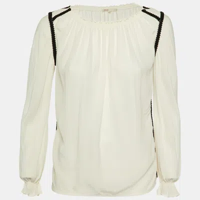 Pre-owned Maje White Silk Contrast Detail Top S