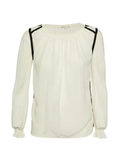 Pre-owned Maje White Silk Contrast Detail Top S In Neutral