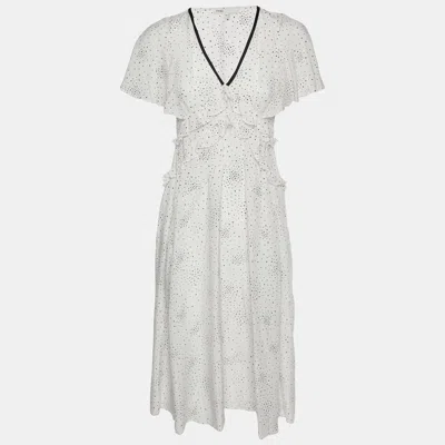 Maje White Star Print Synthetic Racky Ruffled Midi Dress
