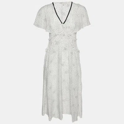 Pre-owned Maje White Star Print Synthetic Racky Ruffled Midi Dress S