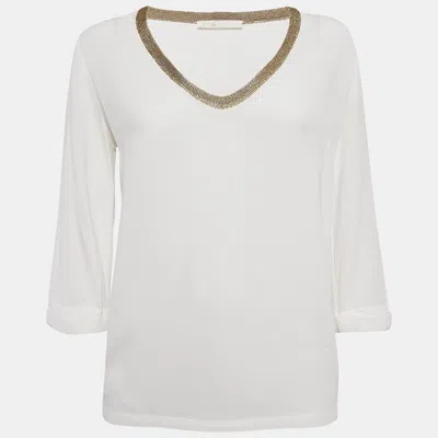 Pre-owned Maje White Stretch Crepe V-neck Top M