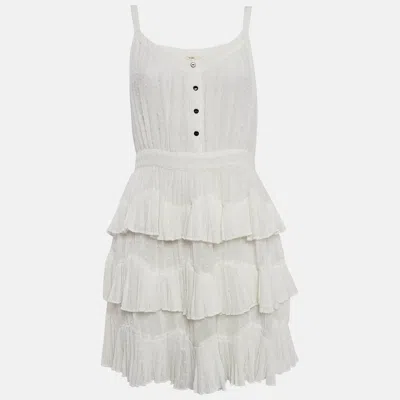Maje White Swiss Dots Chiffon Tiered Rustivan Short Dress