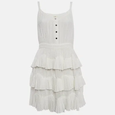 Maje White Swiss Dots Chiffon Tiered Rustivan Short Dress In Gray