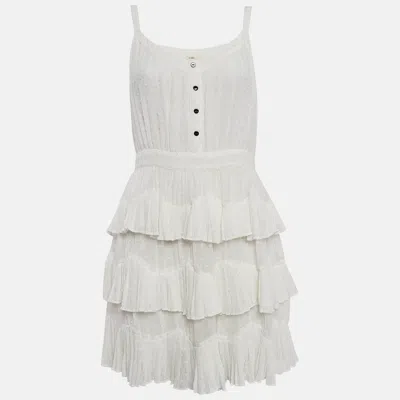 Pre-owned Maje White Swiss Dots Chiffon Tiered Rustivan Short Dress L