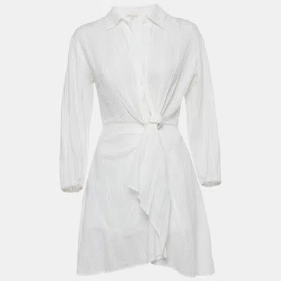 Pre-owned Maje White Swiss Dots Cotton Twisted Mini Dress Xs