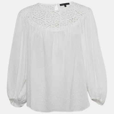 Pre-owned Maje White Textured Cotton Crochet Yoke Detail Blouse M
