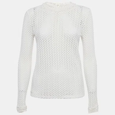 Pre-owned Maje White Textured Crochet Long Top S