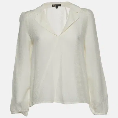 Maje White Textured Silk Oversized V-neck Blouse In Neutral