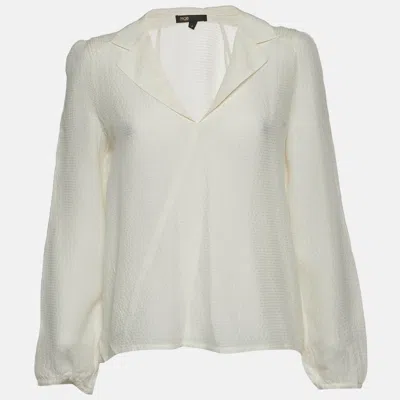 Pre-owned Maje White Textured Silk Oversized V-neck Blouse M
