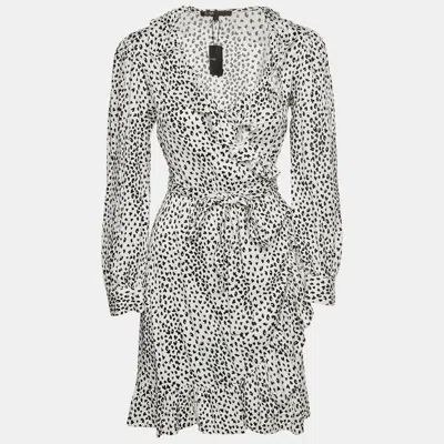 Pre-owned Maje White/black Animal Jacquard Ruffled Rosana Wrap Dress