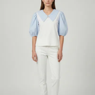 Pre-owned Maje White/blue Striped Cotton And Jersey Blouse S