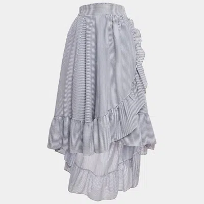 Maje White/blue Striped Cotton Blend Asymmetric John Skirt