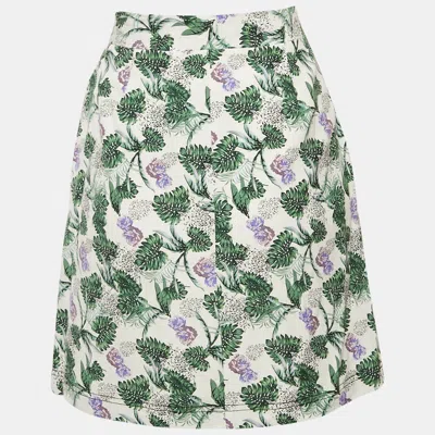 Pre-owned Maje White/multicolor Printed Linen Blend Zip-up Jizer Mini Skirt L