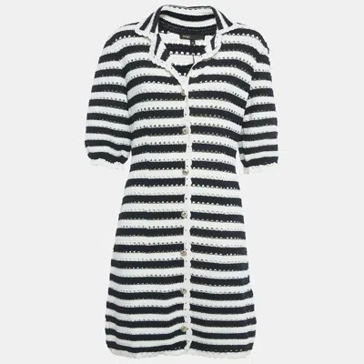 Pre-owned Maje White/navy Blue Striped Crochet Rosette Mini Dress M