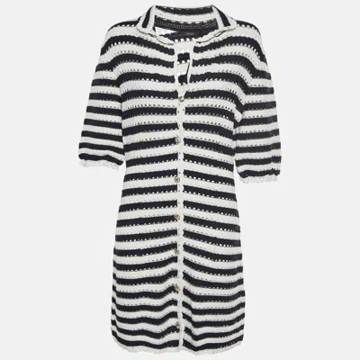 Pre-owned Maje White/navy Blue Striped Crochet Rosette Mini Dress M