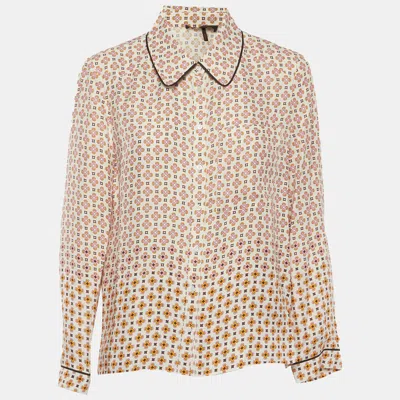 Pre-owned Maje White/pink Geometric Print Sateen Shirt L