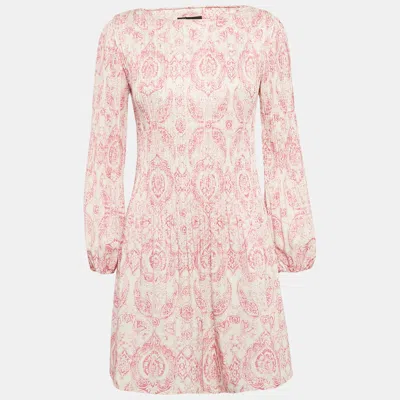 Pre-owned Maje White/pink Paisley Print Crepe Pleated Mini Dress Xs