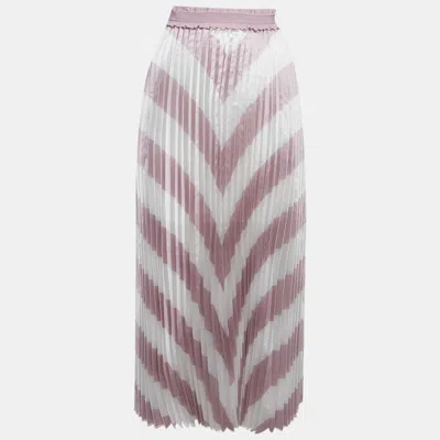Maje White/pink Striped Plisse Midi Skirt