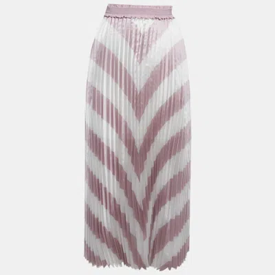 Maje White/pink Striped Plisse Midi Skirt In Multi