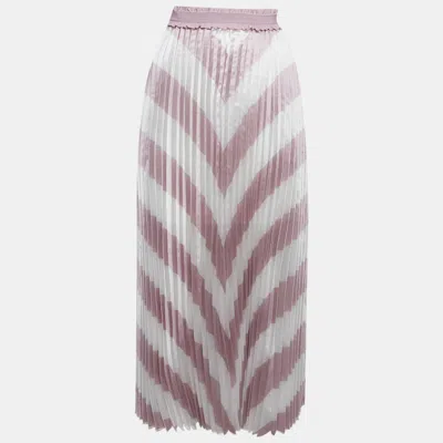 Pre-owned Maje White/pink Striped Plisse Midi Skirt S