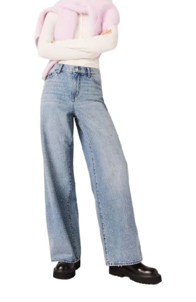 Maje Wide-leg All-over Rhinestone Jeans In Blue