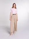 Maje Piuma Wide-leg Cotton Gabardine Trousers In Beige Light /
