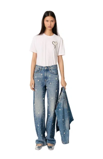 Maje Wide-leg Embroidered Jeans In Blue