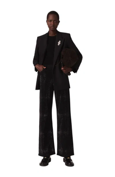Maje Wide-leg Rhinestone Jeans In Black