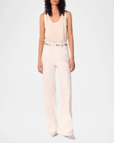 Maje Wide-leg Rhinestone Jeans In White