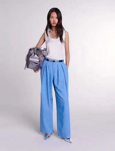 Maje Wide-leg Suit Trousers With Pleats For Fall/winter In Blue