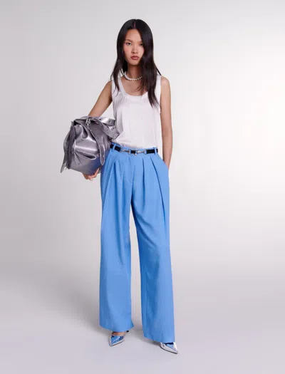 Maje Wide-leg Suit Trousers With Pleats In Blue