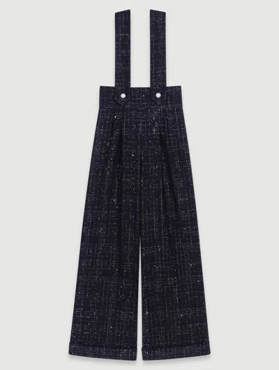 Maje Wide-leg Trousers With Tweed Braces In Noir