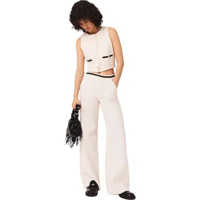 Maje Wide Leg Tweed-effect Trousers In White