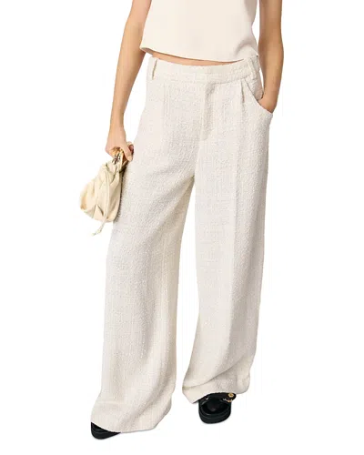 Maje Wide Leg Tweed Trousers In Ecru